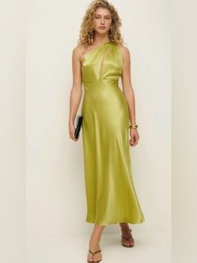 Reformation dasha silk dress in chartreuse green